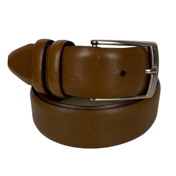 Johnston & Murphy Mens Dress Belt Sz 36 Brown Genuine Leather Silvertone Buckle - Picture 1 of 4